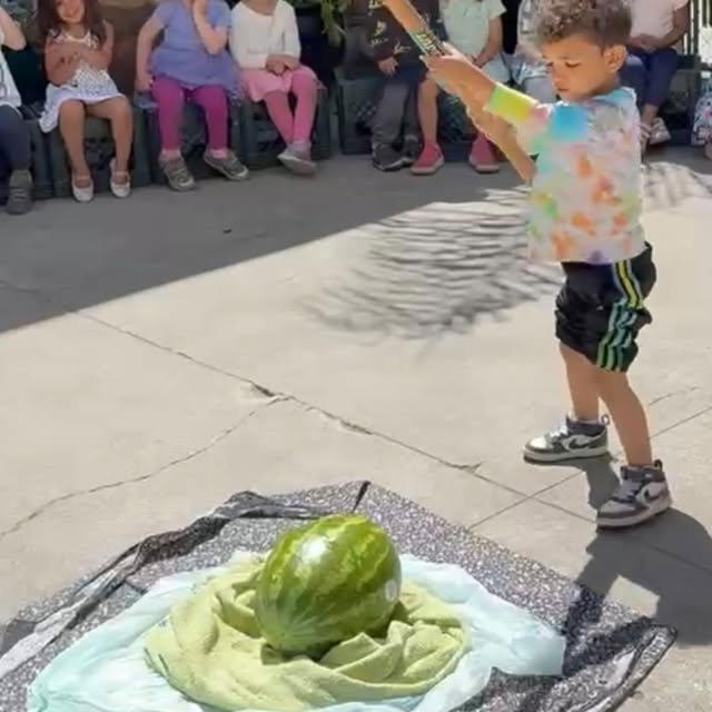 Today we celebrated the start of summer with “suikawari” (the traditional Japanese game of watermelon splitting). The Gr