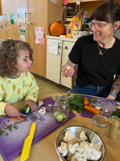 Chef Amy in the Pacific Primary kitchen