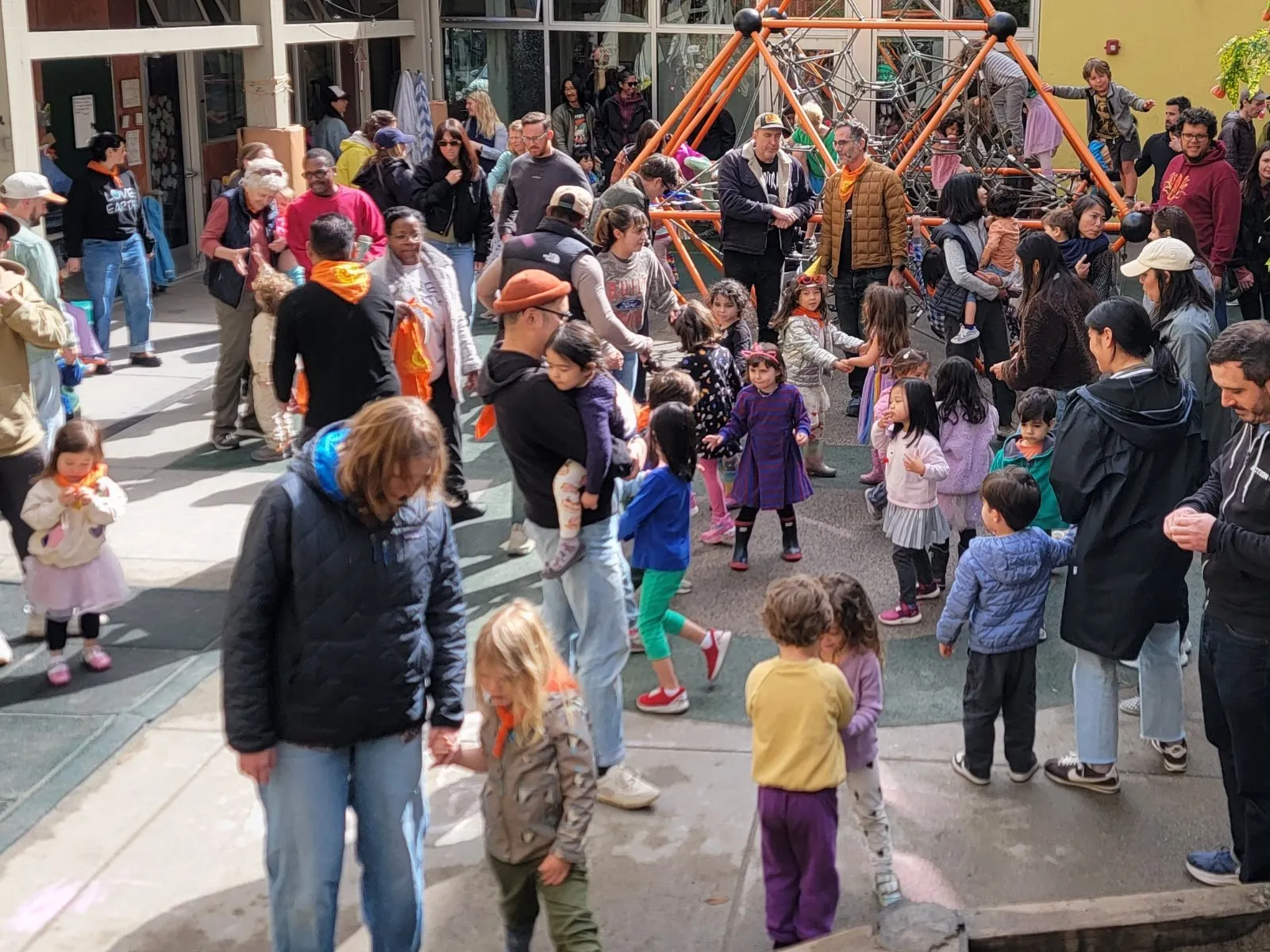 Families, teachers and children gathered in the Pacific Primary courtyard